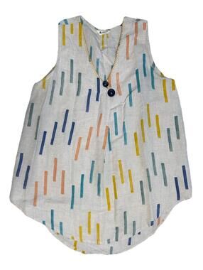 Marketplace Handwork of India Sleeveless Linen Blend Top Tunic Multicolor Boho